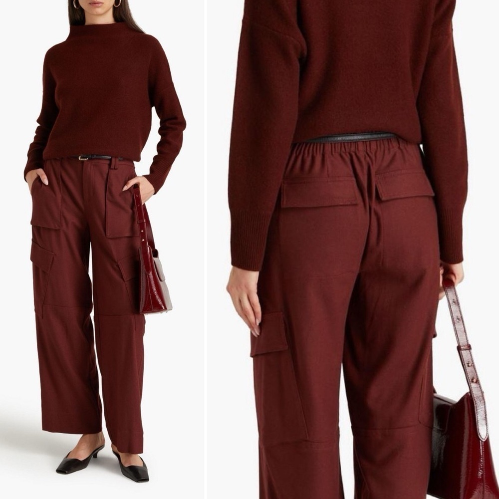 Vince Raver Flannel Cargo Wool Pant Trouser 12 Maroon Quiet Luxury Minimalist